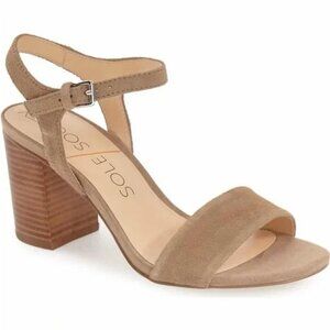 Sole Society Suede Block Heel Sandals Linny Taupe Chestnut 7